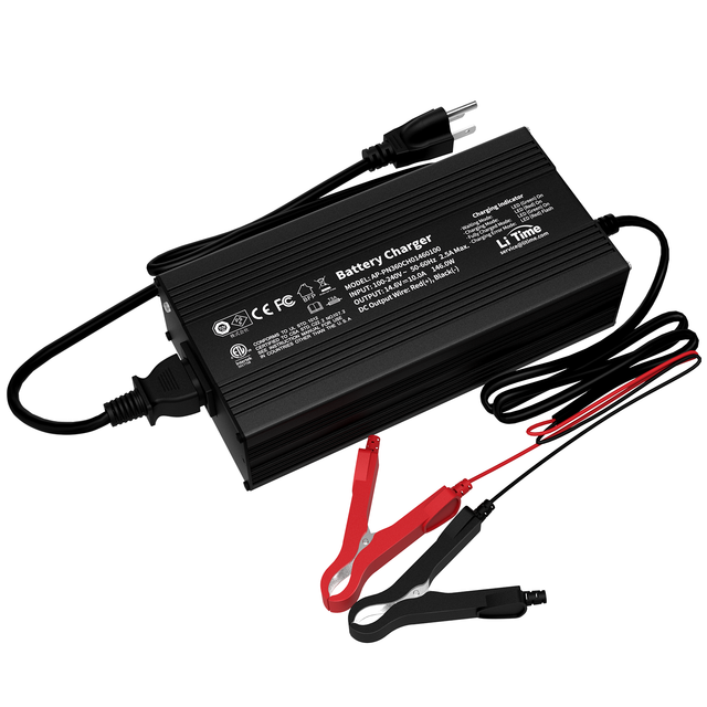 LiTime 12V (14.6V) 10A LiFePO4 Plastic Battery Charger 14.6V DC Output Current 100-240V AC Input US CA EU AU JP Stock