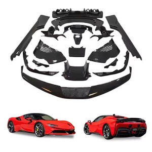 Kit carrosserie en fibre de carbone sèche <span class=keywords><strong>pour</strong></span> <span class=keywords><strong>Ferrari</strong></span> SF90, comprenant : Lame avant, jupes latérales, diffuseur, spoiler et prise d'air arrière en fibre de carbone OEM SF90 - Product Image 1