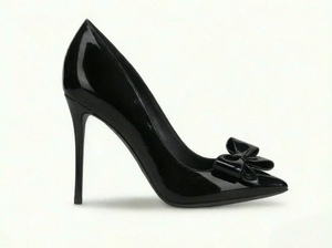 Chaussures à talons hauts pour femmes, à bout pointu, avec nœud, à enfiler, pour soirée, mariage, beige, noir - Product Image 2