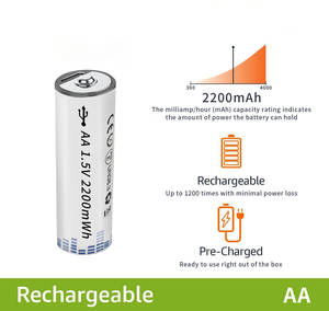 Avec <span class=keywords><strong>les</strong></span> Batteries de charge USB de Type c, batterie AA Rechargeable au Lithium-ion 1.5V 2200mWh pour appareils Playmobile et numériques - Product Image 4