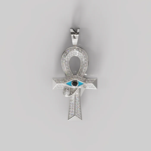 Ankh of Horus Sacred Symbol Zircon Children's Pendant Crafted in Premium Sterling <b>Silver</b> with Luxurious 18K White Gold Finish - Product Image 2
