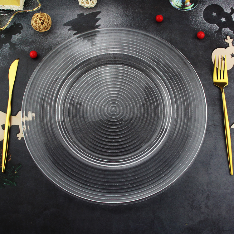 จานรองชาร์จแก้วลายหมุนใส