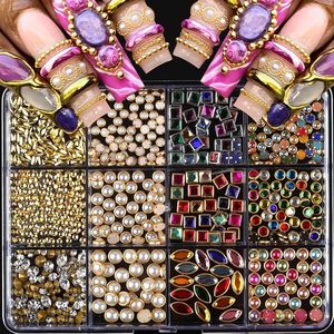 Boîte de 12 compartiments pour accessoires de décoration d'ongles en métal, style japonais, avec strass colorés et dorés, vintage et de luxe - Product Image 4