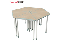 Bureau d'école trapézoïdal moderne, coloré, à 6 côtés, réglable en hauteur, écologique, durable, collaboratif, pour étudiants, avec structure en acier