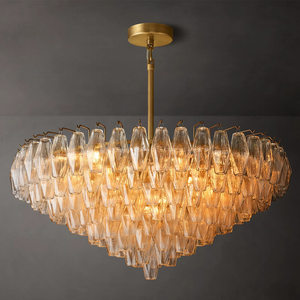 Lustre rond à plusieurs niveaux en verre transparent de 46 pouces pour salon de villa, design minimaliste, salle de banquet d'hôtel, grand lustre en verre fait main - Product Image 1