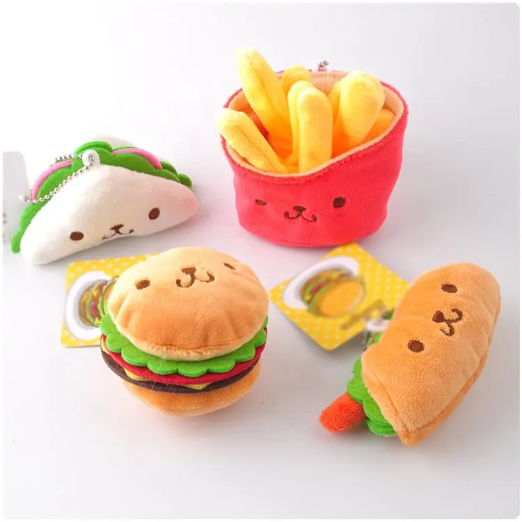 Coreano Kawaii Peluche Burger Sandwich patatine fritte portachiavi morbido carino Peluche piccolo ciondolo bambola giocattolo carino Mini afferrare macchina portachiavi bambola