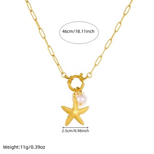 Gold Plated Starfish Pearl Seashell Necklace Women's Everyday Wear Fashion Jewelry Chain Pendant Ocean Theme - Product Image 4