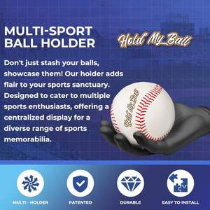 Soporte de Pared para Pelotas Hold My Ball, para Pelotas de Béisbol, Tenis y Cricket, Negro, Accesorios Esculpidos para Mano Izquierda/Derecha - Product Image 5