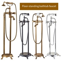 Mitigeur de douche sur pied au design classique avec robinet en céramique, double poignée, ensemble de douche à main pour baignoire/baignoire à pieds, finition brossée