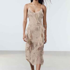 कारखाने फैशनेबल महिलाओं के सुरुचिपूर्ण कस्टम ग्लिटर टीयुक्त पोशाक आस्तीन रहित रूफ़ल मिडी प्राम शाम औपचारिक पार्टी के कपड़े - Product Image 4