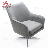 Fauteuil pivotant ergonomique gris rembourré avec base en acier, chaise de salle à manger et d'extérieur contemporaine pour la maison et l'hôtel