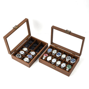 Boîte de rangement et de présentation rectangulaire <span class=keywords><strong>pour</strong></span> montres en bois de noyer avec couvercle en verre, multi-compartiments, <span class=keywords><strong>pour</strong></span> collection de montres à domicile - Product Image 2