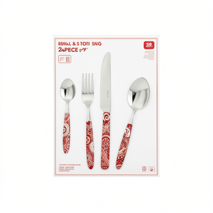 Set di posate Excelsa 24 pezzi, manico in resina rossa Mandala, coltello, forchetta e cucchiaio in acciaio inossidabile, lavabile in lavastoviglie - Product Image 3