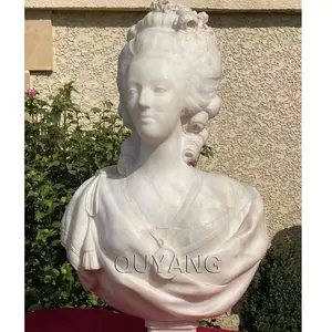 Quyang Home Decoratie Levensgrote Handgemaakte Steenhouwen Vrouw Hoofd Standbeeld Wit Marmer Dame Buste Sculptuur