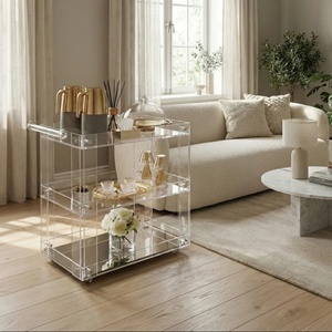 <span class=keywords><strong>Carrello</strong></span> Bar Moderno in Acrilico con 4 Ruote Bloccabili, <span class=keywords><strong>Carrello</strong></span> di Servizio Trasparente con Portabottiglie e Portabicchieri per Hotel e Cucina - Product Image 4
