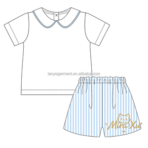 Set Estivo Personalizzabile per Neonati e Bambini: Camicia Bianca <span class=keywords><strong>con</strong></span> Colletto e <span class=keywords><strong>Pantaloncini</strong></span> a Righe Blu, <span class=keywords><strong>Outfit</strong></span> Coordinato per Fratelli e Sorelle - Product Image 4