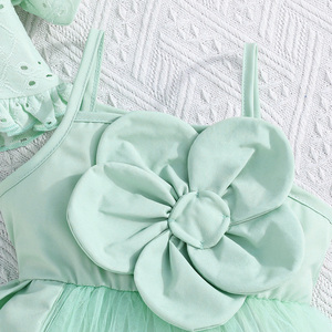 Ensemble deux pièces d'été mignon et décontracté pour bébé fille, respirant, sans manches, avec décoration florale et jupe à bretelles - Product Image 5