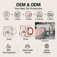 Mug en céramique de Noël avec logo personnalisé, OEM ODM, tasse à café imprimée, bord rouge, poignée, vente en gros, mugs cadeaux, directement de l'usine