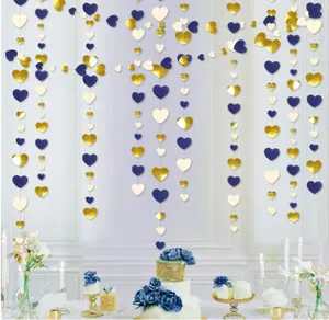 Biru Emas gantung Polka lingkaran titik kertas karangan bunga streamer untuk Diwali ulang tahun pertunangan pernikahan ulang tahun pesta Natal dekorasi