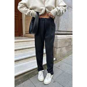 กางเกงขายาวทรงขาบานเอวยางยืดสีดำสำหรับผู้หญิง ผ้าคอร์ดูรอยระบายอากาศได้ดี กางเกงลำลองแฟชั่นทันสมัย ผ้าทอ - Product Image 4