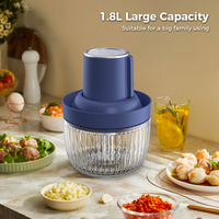 Hachoir Électrique à Viande et Légumes, Broyeur à Poivre et Ail, Robot Culinaire pour Sauces avec Récipient en Verre 1,8 L, Petit Appareil de Cuisine
