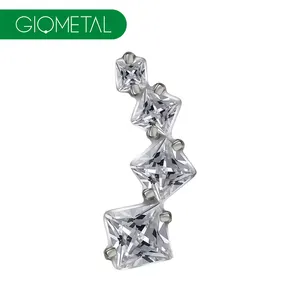 G23 titanio Piercing quadrato CZ a grappolo curvo fine Tragus Helix Daith senza fili orecchini di cartilagine per il corpo gioielli all'ingrosso