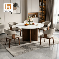 Ensemble de table à manger moderne minimaliste de luxe, compact, avec plateau rond en marbre, en bois massif naturel, pour salle à manger, avec 4 chaises