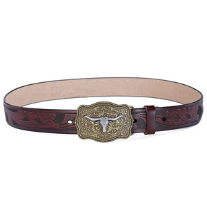 <span class=keywords><strong>Ceinture</strong></span> en cuir de vachette véritable pour homme, style Western, punk, vintage, rétro, avec boucle tête de taureau, inspirée du style Cowboy Européen-Américain - Product Image 5