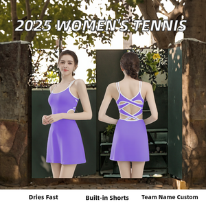 Robe de tennis violette sans manches pour femme, dos croisé, ajustée, couleur unie, respirante, vêtement de sport, tenue d'été - Product Image 2