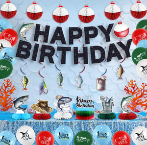 Decoración para Fiesta <span class=keywords><strong>de</strong></span> <span class=keywords><strong>Cumpleaños</strong></span> <span class=keywords><strong>de</strong></span> Pesca: Pancarta Colgante, Banderines, Espirales, Guirnaldas, Adornos <span class=keywords><strong>de</strong></span> Panal, Decoración para <span class=keywords><strong>Pastel</strong></span>, Globos Impresos y Suministros - Product Image 2