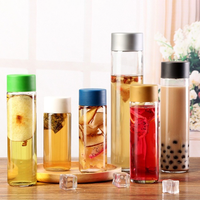Bouteille d'eau en verre cylindrique vide de 300 ml, 500 ml, 800 ml avec logo personnalisé, style Voss, avec couvercle anti-fuite pour jus, smoothie, sport, voyage