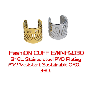 Pendientes de Moda con Diseño de Brazalete, Acero Inoxidable 316L, Baño de Oro PVD, Resistentes, Sostenibles, ORO - Product Image 2