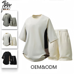 <span class=keywords><strong>Completo</strong></span> Sportivo da <span class=keywords><strong>Uomo</strong></span>: T-Shirt a Maniche Corte con Collo Tondo e Patchwork, Pantaloncini Casual, Set Due Pezzi alla Moda per <span class=keywords><strong>Fitness</strong></span> - Product Image 1