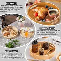 Plateau de service rond en bambou poli, moderne, durable et de qualité supérieure, avec poignées, écologique, pour la maison, la cuisine et les réceptions