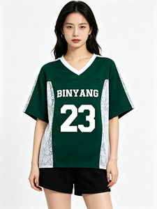 T-shirt d'été numérique pour <span class=keywords><strong>femme</strong></span> à <span class=keywords><strong>manches</strong></span> <span class=keywords><strong>courtes</strong></span> avec dentelle, col en V, rayé, coupe ajustée sexy, crop top, design tenue de football - Product Image 6
