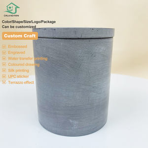 Tarro de vela de hormigón lujoso mate cilindro <span class=keywords><strong>gris</strong></span> <span class=keywords><strong>oscuro</strong></span> de cemento ecológico con tapa - Product Image 1