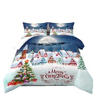 Ensemble de couette ChamXue avec taies d'oreiller, motif de Noël et lune, housse de couette matelassée, garnissage épais en alternative au duvet, doux