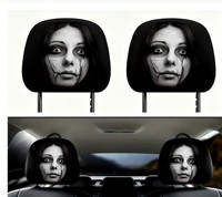 Fundas para Reposacabezas de Coche con Estampado de Cara de Fantasma, Fundas Elásticas Divertidas para Reposacabezas de Coche con Imagen Personalizada por Sublimación