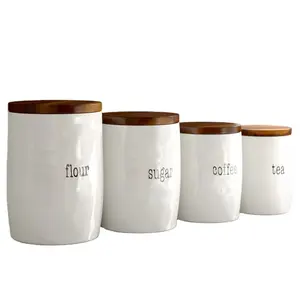 4 Piece Kitchen Canister Set With Wooden Lid Airtight Food Storage Bins for Coffee, Nuts, Tea and More