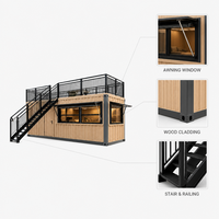 Restaurant-barbecue mobile et extensible en conteneur de 20 et 40 pieds, structure en acier galvanisé durable, maison modulaire avec espace repas sur le toit