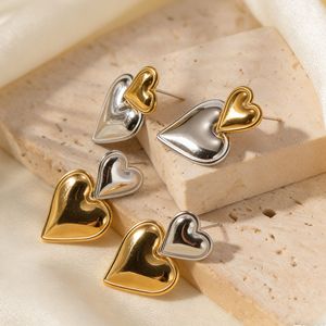 Heart Shaped <b>Stud</b> Earrings Gold <b>Silver</b> Two Tone Stainless Steel Fashion Jewelry Gift For Women - Product Image 3