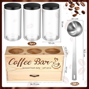 Caja de almacenamiento de madera para barra de café con tapa, cajón de 2 niveles para granos de café, azúcar, crema, organización de encimera de cocina - Product Image 4