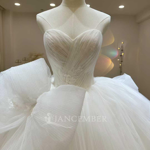 ชุดแต่งงานผ้าซาตินฝรั่งเศสแบบไร้สายรัดไหล่ แต่งลูกไม้ สำหรับเจ้าสาว แขนกุด สง่างาม กระโปรงบานฟูฟ่อง ทรงเค้ก พร้อมชายกระโปรงยาว รุ่น Lsjj110 - Product Image 4