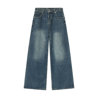 Jean en denim uni pour homme, coupe droite rétro personnalisée, avec logo, délavé à la pierre, léger, pour la saison automne-hiver