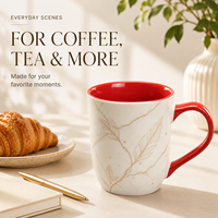 Tasse à café en céramique de luxe personnalisée avec motif marbre et feuille d'or, intérieur rouge, pour bureau, maison, cadeau
