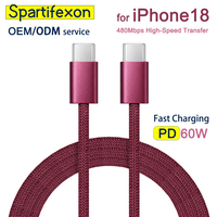 Câble de charge rapide 60W pour téléphone portable 18/17/16/15 Pro PD 3A Type-C/USB-C 1M Cordon de données tressé en nylon OD 3.4 Chargeur rapide 6A