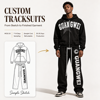 Setelan Training Berkualitas Tinggi Custom dengan Bordir Distressing, Setelan Hoodie dan Jaket Resleting untuk Pria dari Produsen