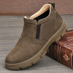 Chelsea Boots Men Genuine Leather Ankle <b>Round</b> Toe Slip-On <b>Cushioned</b> Rubber Outsole Autumn Casual Business Shoes - Product Image 1