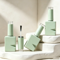 Flacon carré en verre givré vide personnalisé pour vernis à ongles gel UV, avec bouchon dégradé bleu-violet et pinceau applicateur, logo de marque privée
