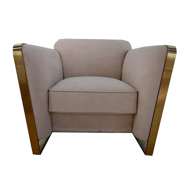 Modern Hot Selling All Handmade High quality Fabric back & Seat with Stainless Steel decor Comfortable Beige Sofa chair
